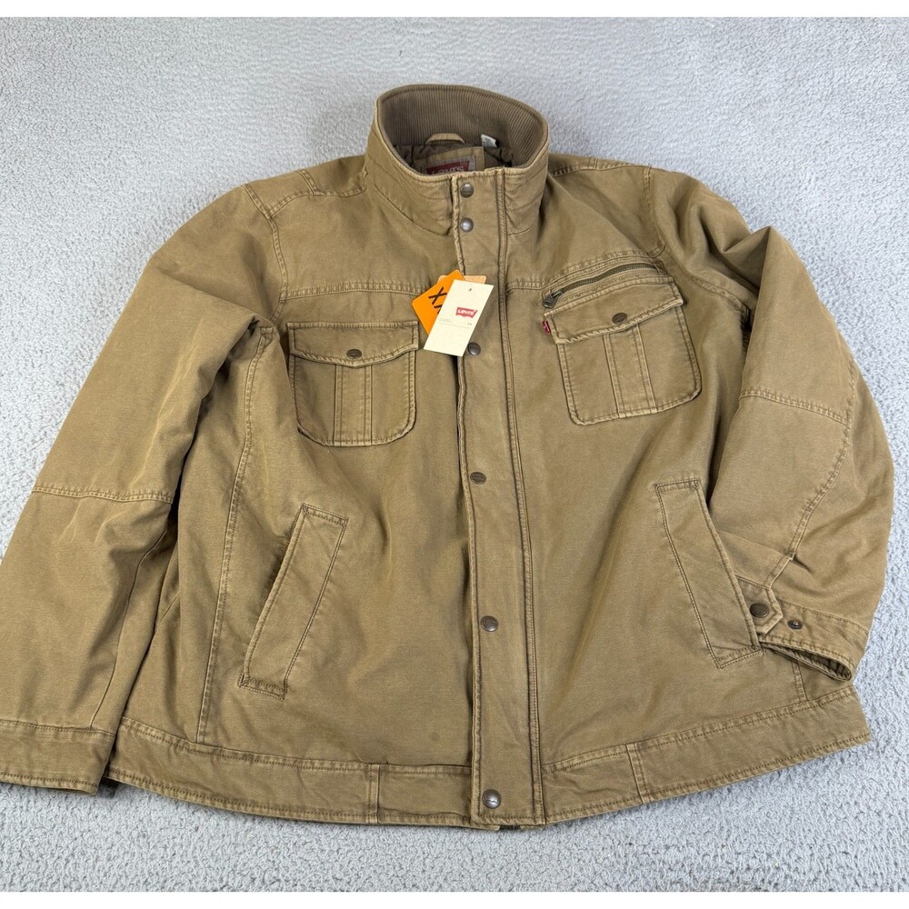 LEVIS Military Field Jacket Men XXL Brown Quilted Utility Canvas Coat Chore Work